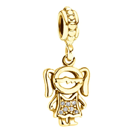 Berloque Menina Zircônias -  Prata 925 Dourada 18k Dourado