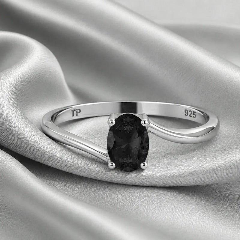 Anel Prata 925 Solitário Miami Black Onix Natural- Exclusivo