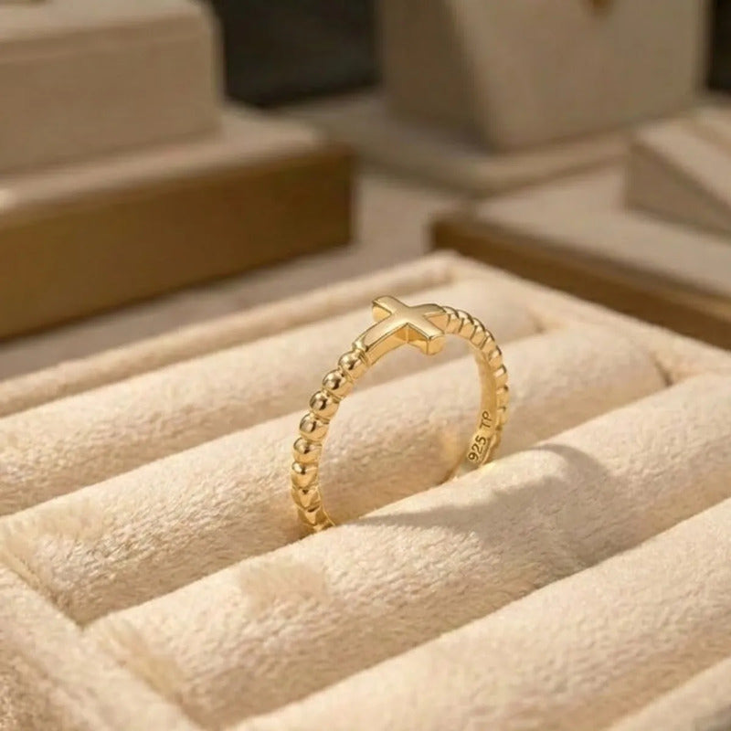 Anel Cruz De Prata 925 Dourada 18k - Melhor Valor