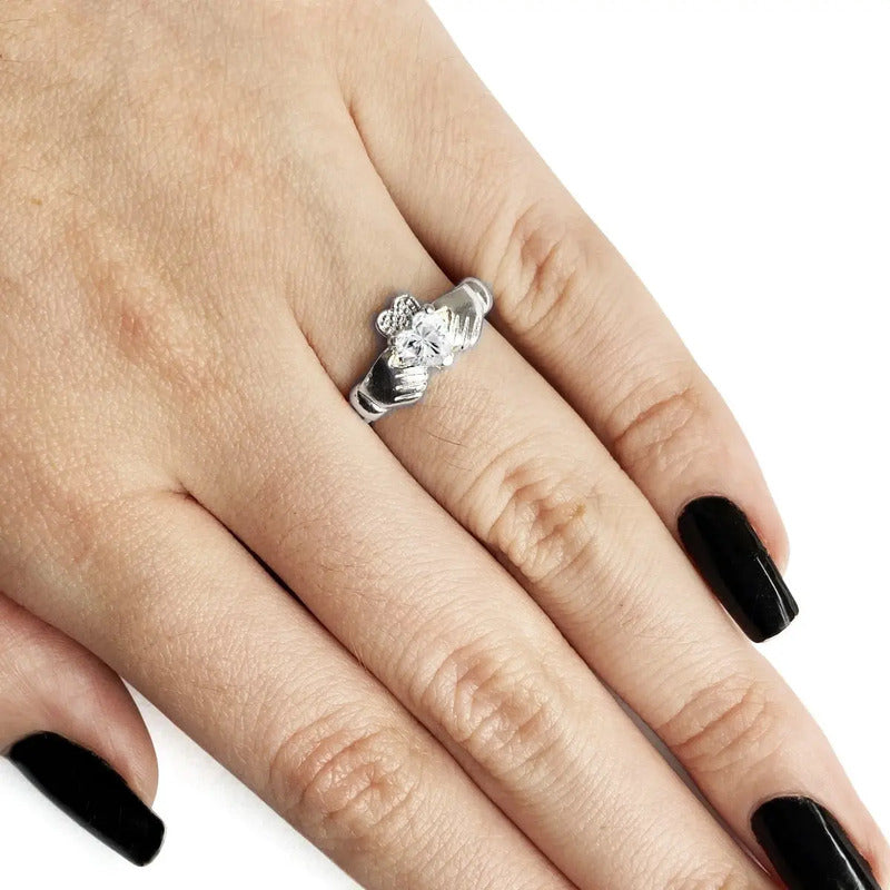 Anel De Prata 925 Claddagh Zirconia - Exclusivo