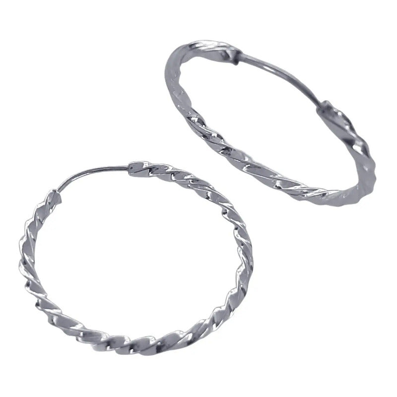 Brinco Argola Pequena De Prata 925 Redonda - 27mm Torcido Prata