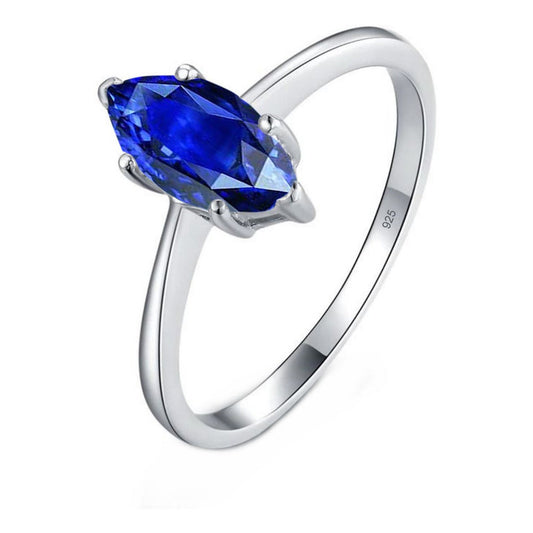 Anillo solitario de zafiro navete en plata 925 pura - Exclusivo