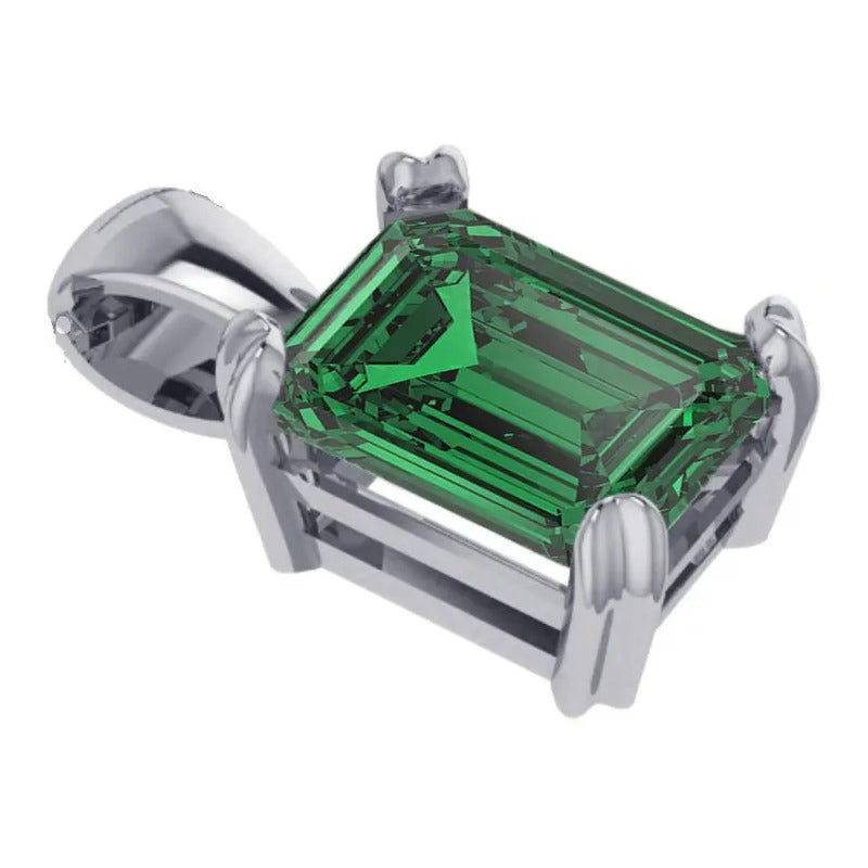 Pingente Prata 925 Retangular Esmeralda Unissex - Exclusivo Verde