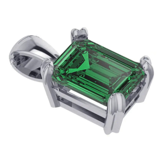 Pingente Prata 925 Retangular Esmeralda Unissex - Exclusivo Verde