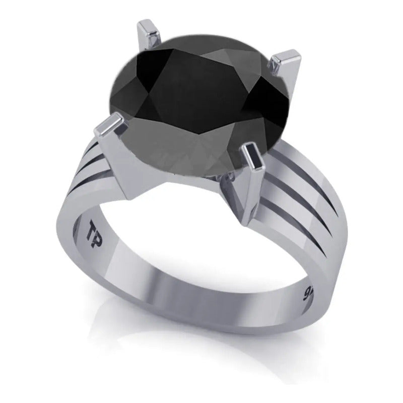 Anel Solitário Black Onix Grande Pura Prata 925 - Exclusivo