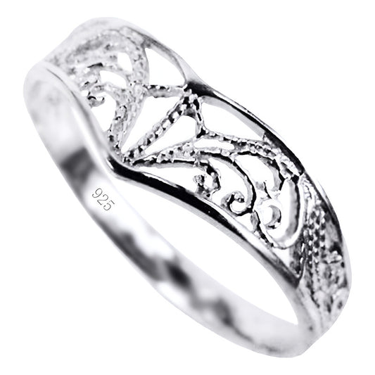 Pure 925 Silver Filigree Chevron Ring - Exclusive