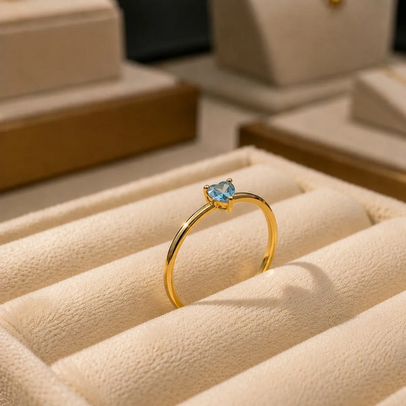Anel Solitário Topázio Coração Prata 925 Dourada Ouro 18k