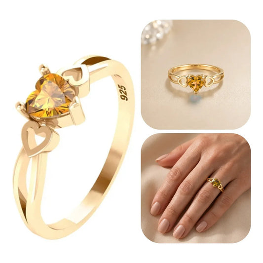 Anel Eterno Coração Prata 925 Dourada Ouro 18k  Citrino