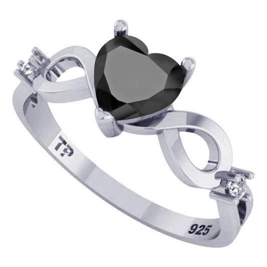 Anel Prata 925 Infinito Amor Coração - Black Onix