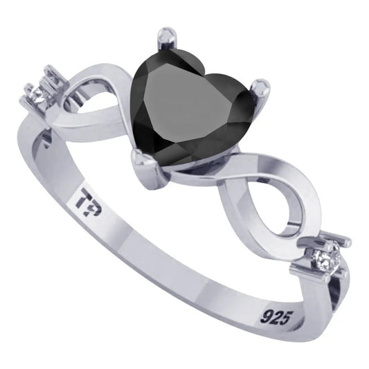 Anel Prata 925 Infinito Amor Coração - Black Onix