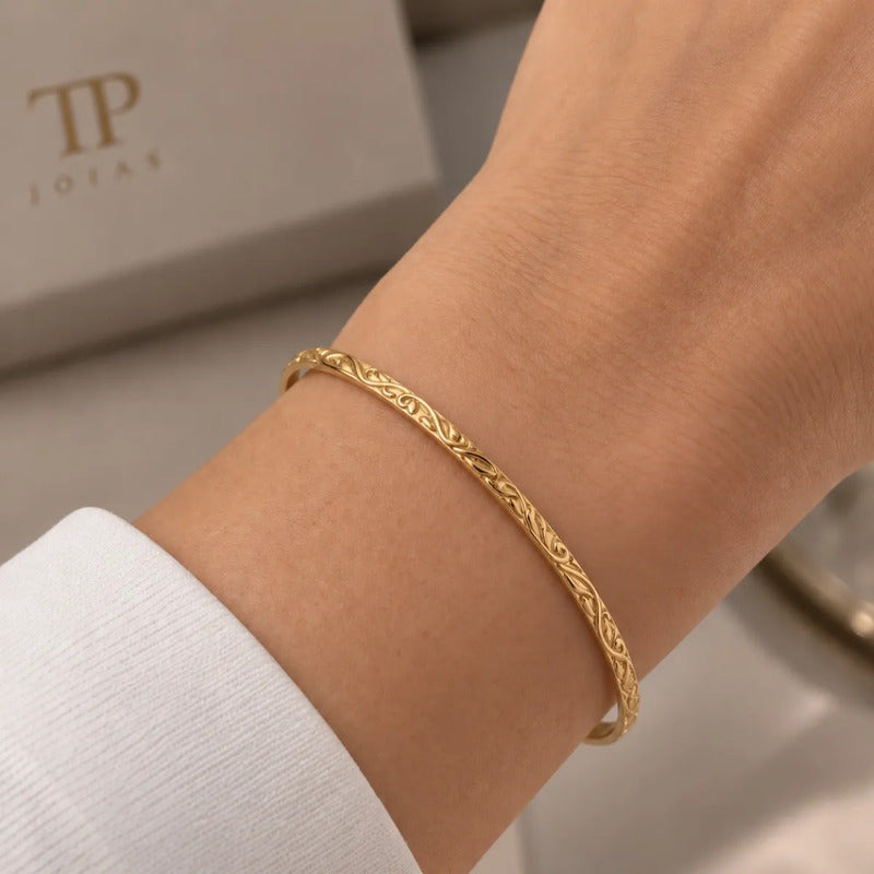 Pulseira Bracelete Arabesco Prata 925 Dourada 18k Maciço 6.5 Cm