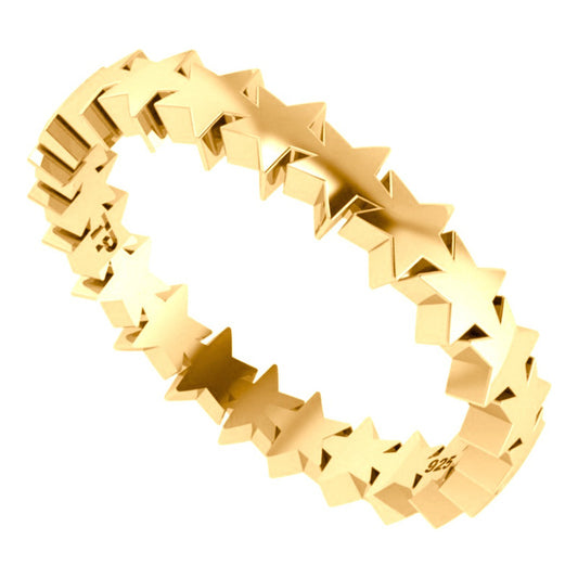 Anel Estrelas Sólido Prata 925 Dourada Ouro 18k