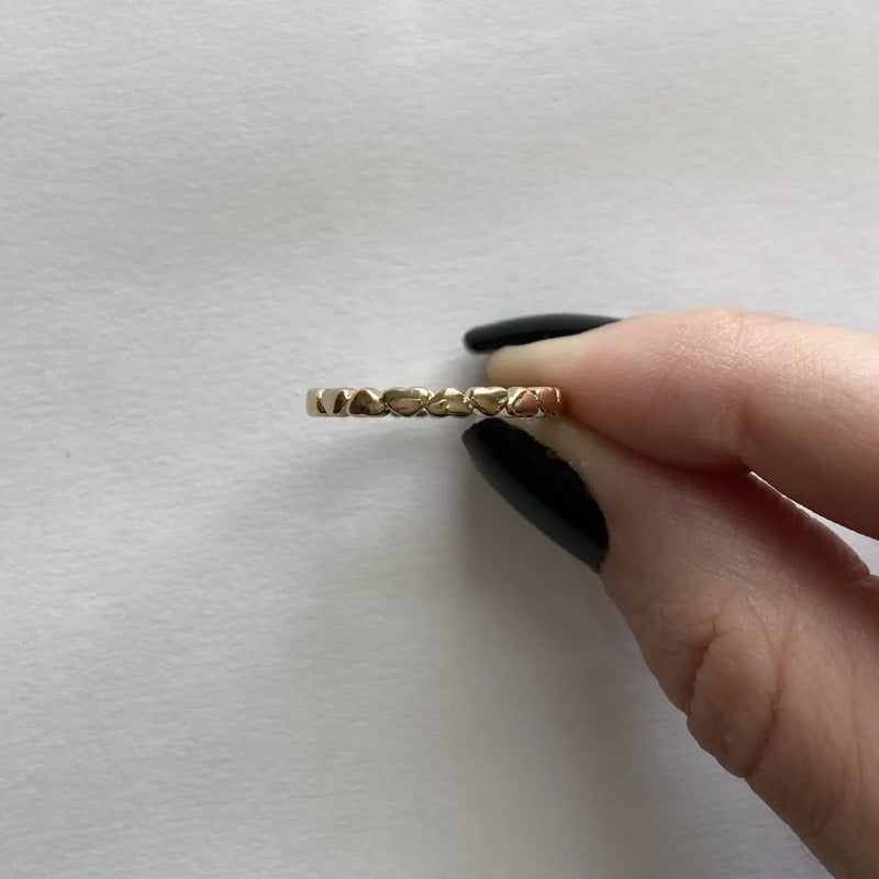 Anel Corações Sólido Prata 925 Dourada 18k - Feminino