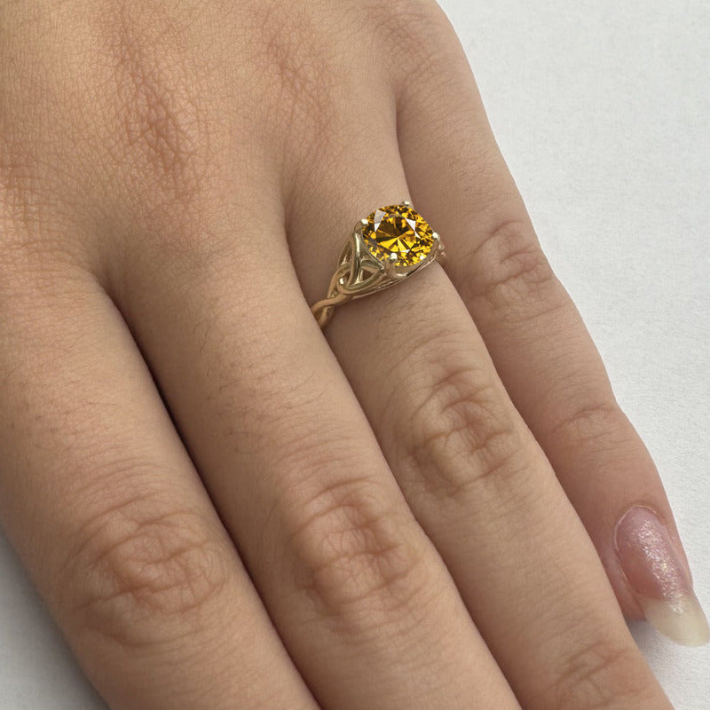 Anel Prata 925 Dourada 18k Celta Knot Trinity - Citrino