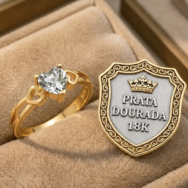 Anel Eterno Coração Prata 925 Dourada Ouro 18k Zircônia