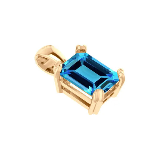 Pingente Retangular Prata 925 Dourada 18k - Topázio  Azul-claro