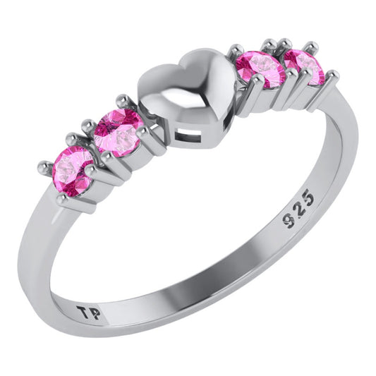 Solid Heart Ring In Pure 925 Silver - Pink Sapphire