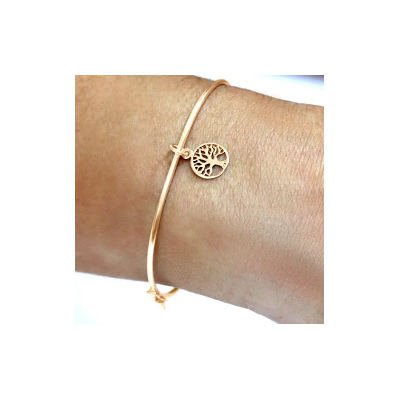 Pulseira Bracelete Rígido Prata 925 Dourada 18k- Árvore Vida Dourado 6 Cm 19 Cm