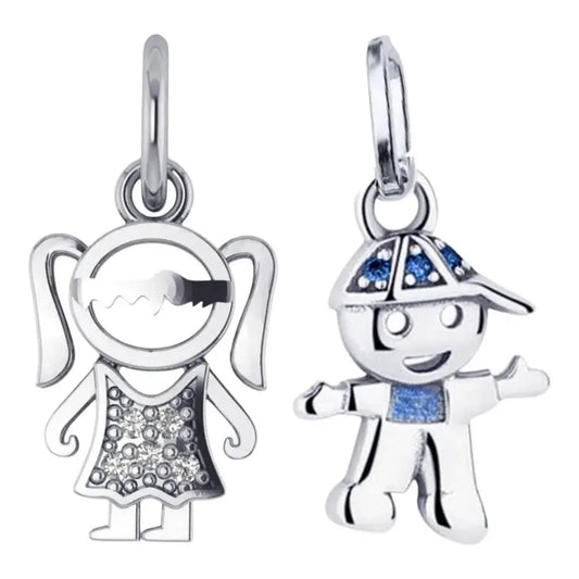 2 X Pingentes Casal Prata 925 Menino E Menina - Exclusivo  Prata