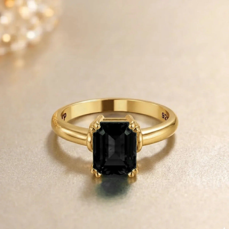 Anel Vintage Onix Prata 925 Dourada  Ouro 18k - Feminino