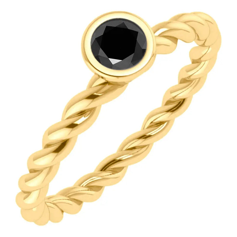 Anel Duplo Prata 925 Dourada 18k Torcido - Black Onix
