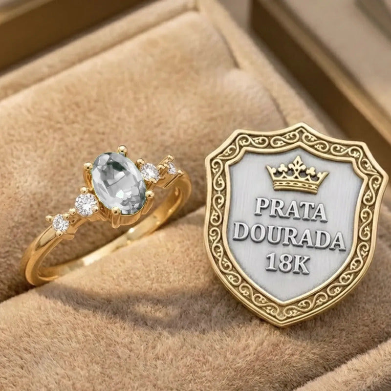 Anel London De Prata 925 Dourada Ouro 18k - Zircônia