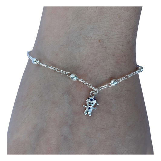 Pulseira Prata 925 Bolinha 3mm - Pingente Menino