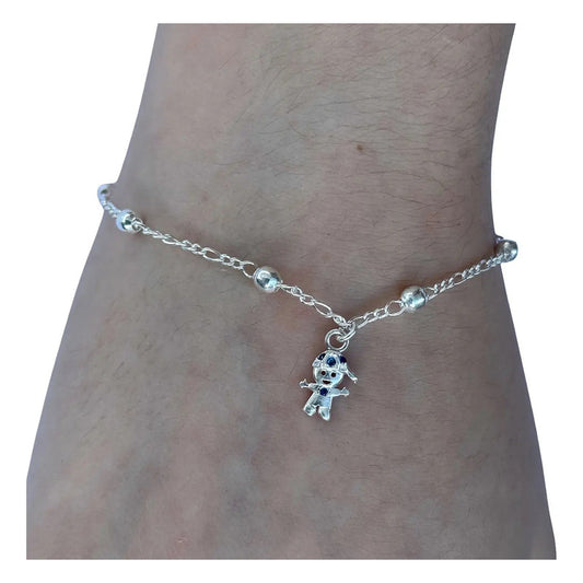 Pulseira Prata 925 Bolinha 3mm - Pingente Menino Prata 18 Cm
