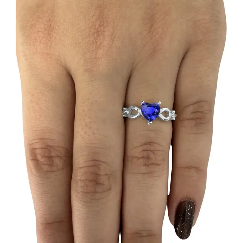 Anel Prata 925 Infinito Amor Coração - Safira Azul