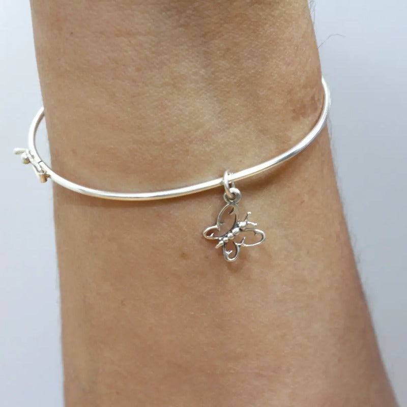 Pulseira Bracelete Rígido Prata 925 - Borboleta Vazada 19 Cm