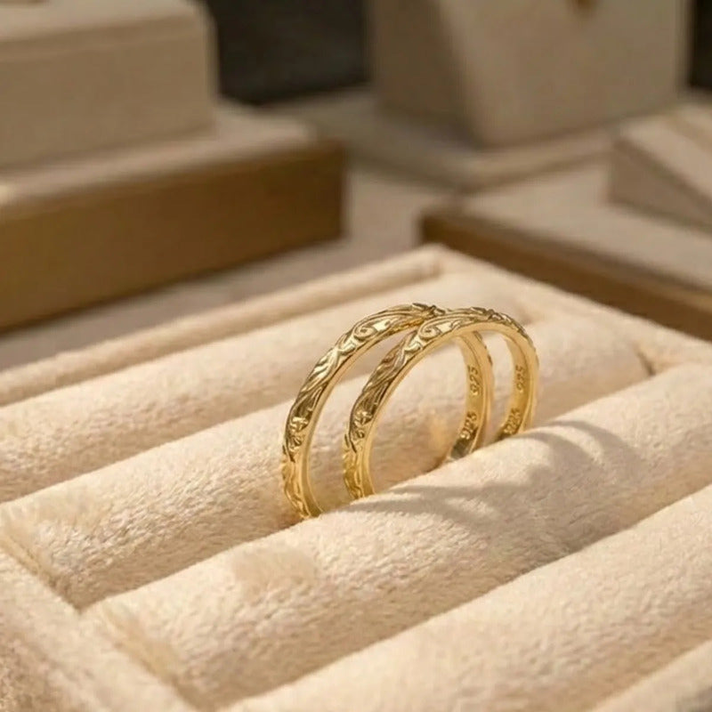 2 Aneis Fio Arabesco Aliancinha Prata 925 Dourada Ouro 18k