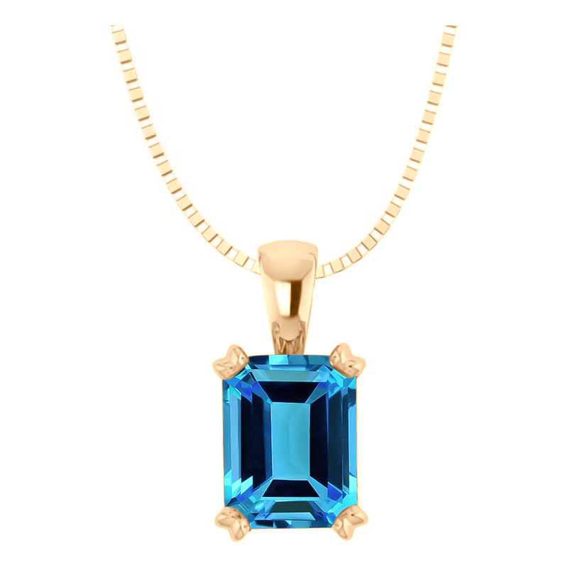 Colar Pingente Retangular Prata 925 Dourada 18k Topázio Azul