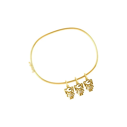 Pulseira Bracelete Rígido Prata 925 Dourada 18k - 3 Meninas 19 Cm
