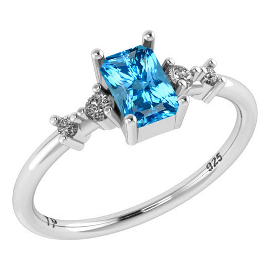 Vienna Rectangular Ring Pure 925 Silver - Blue Topaz
