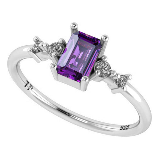 Vienna Rectangular Ring Pure 925 Silver - Amethyst