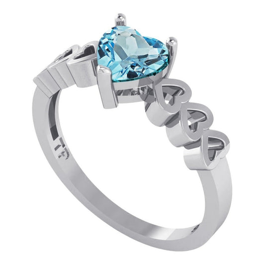 Anel Luxo Pura Prata 925 Topázio Azul Coração - Feminino