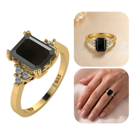 Anel Vintage Clássico Prata 925 Dourada 18k Onix