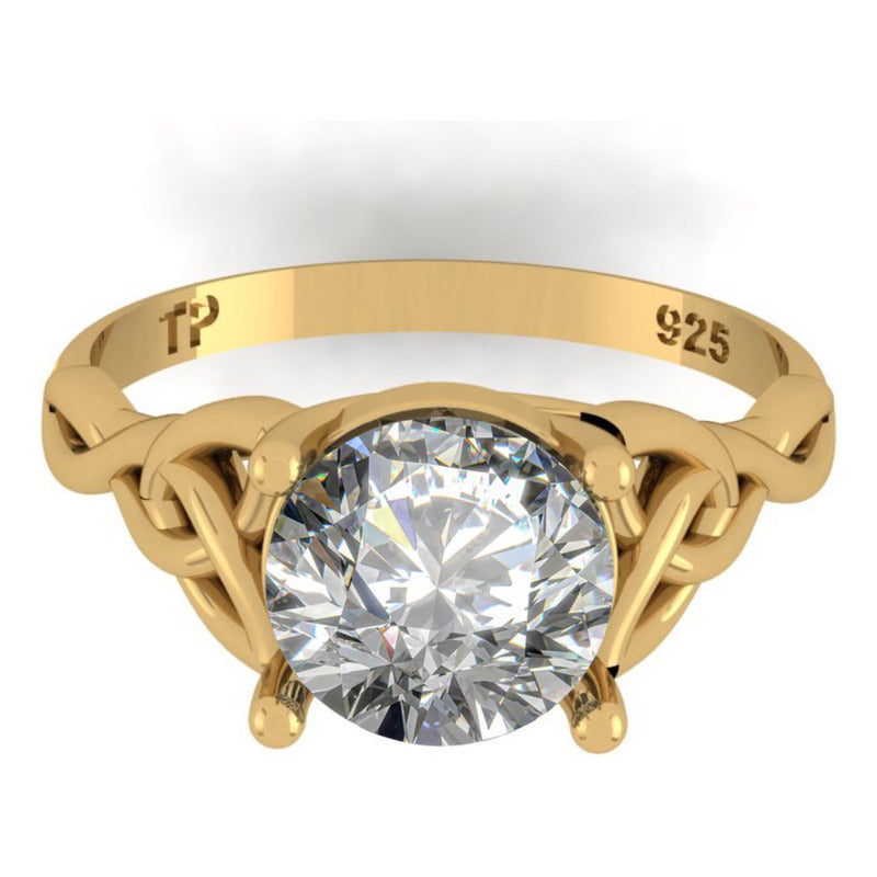 Anel Prata 925 Dourada 18k Celta Knot Trinity - Zircônia