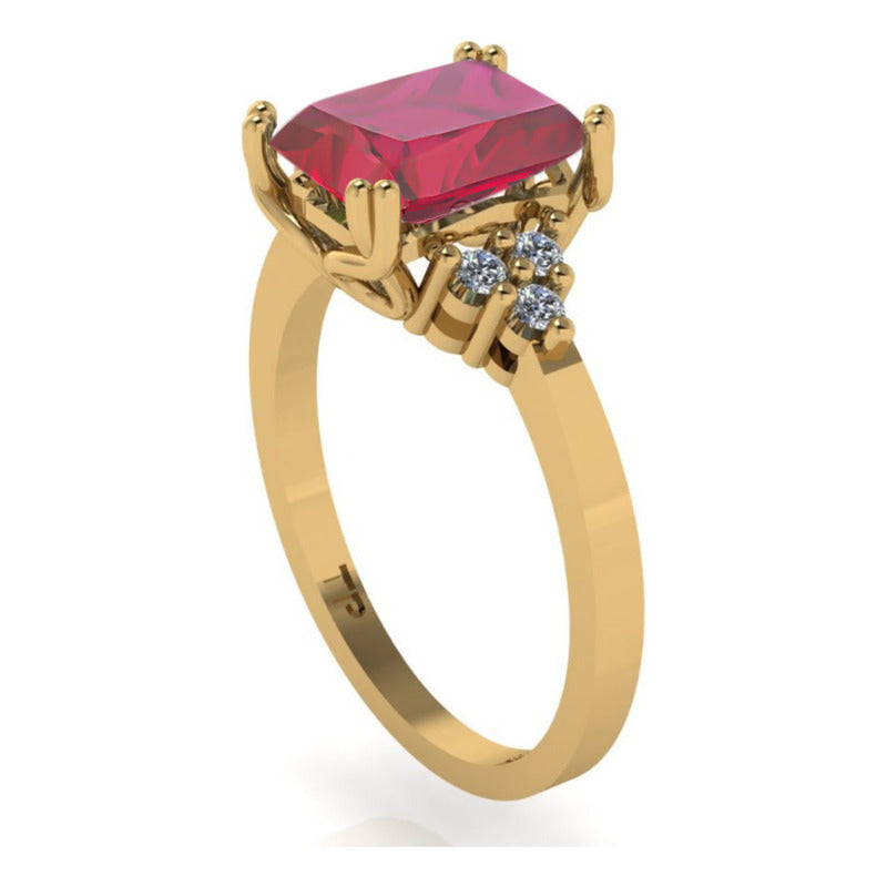 Anel Vintage Clássico Prata 925 Dourada 18k Granada