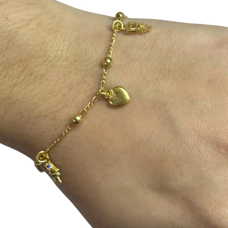Pulseira Bolinha Menino E Menina Prata 925 Dourada 18k