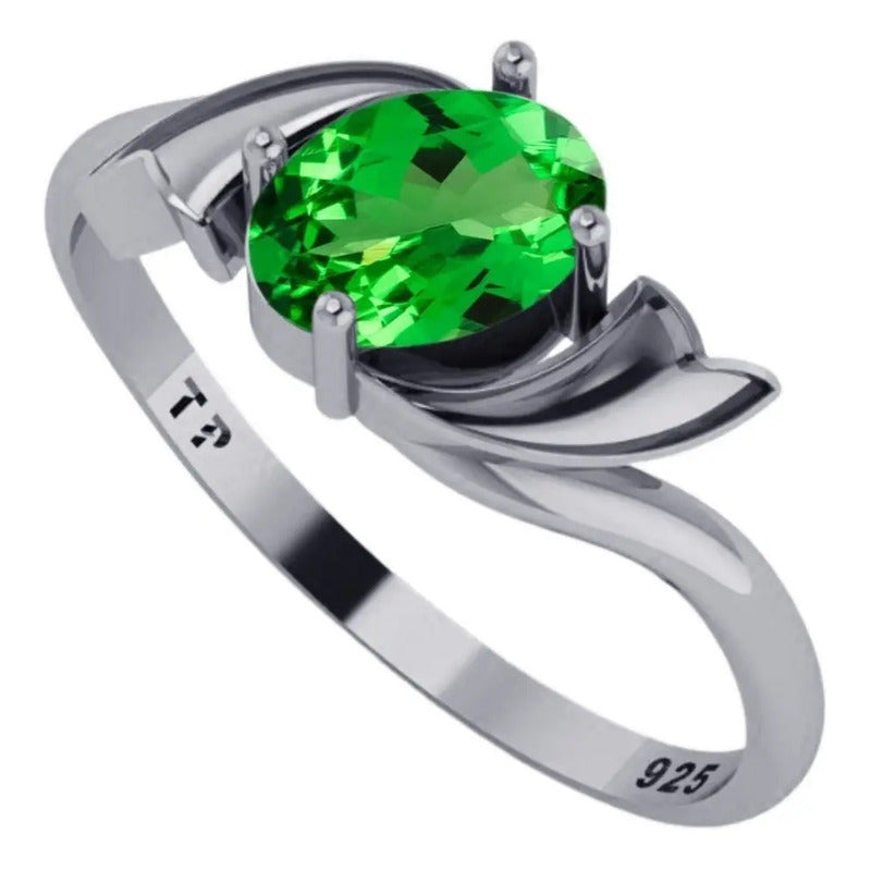 Anel Wings Esmeralda Oval Prata 925 - Exclusivo