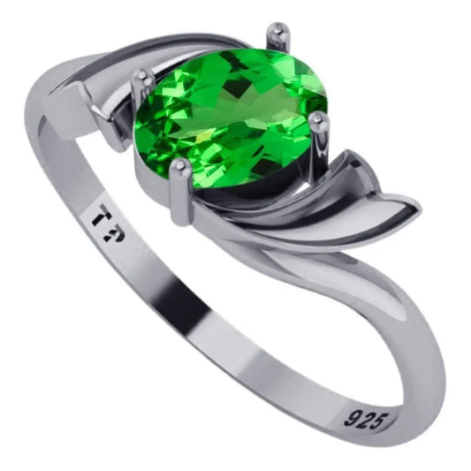 Anel Wings Esmeralda Oval Prata 925 - Exclusivo