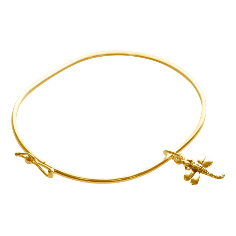 Bracelete Rígido Prata 925 Dourada 18k - Libélula Dourado 19 Cm