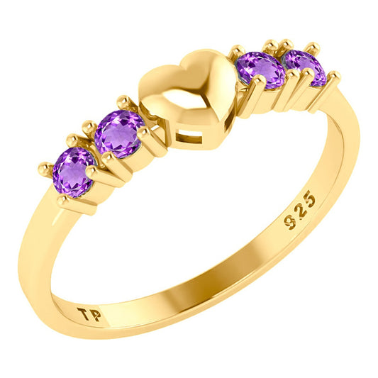 Solid Heart Ring 925 Silver Gold 18k Gold - Amethyst