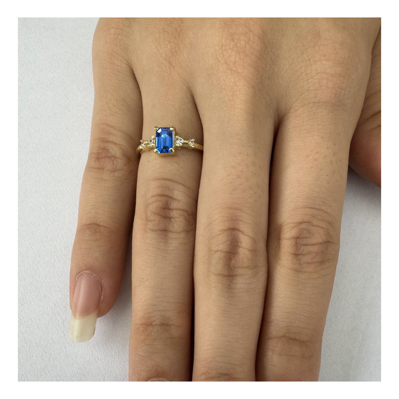 Anel Viena Retangular Prata 925 Dourada 18k - Safira