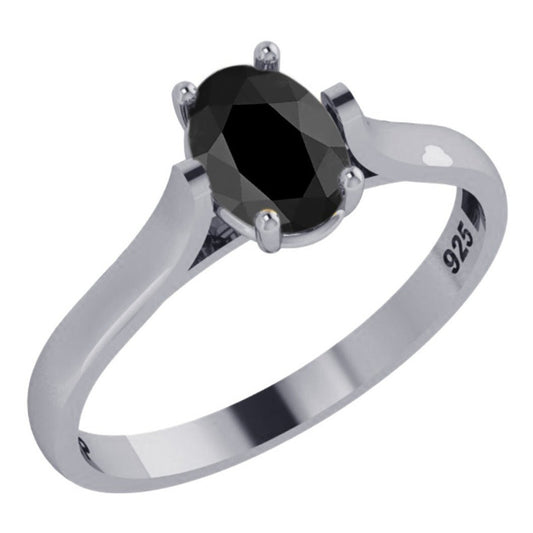 Anel Solitário Prata 925 Black Onix Oval - Exclusivo