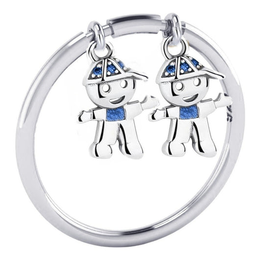 Anel Pingentes Crianças Prata 925 Dois Meninos - Exclusivos