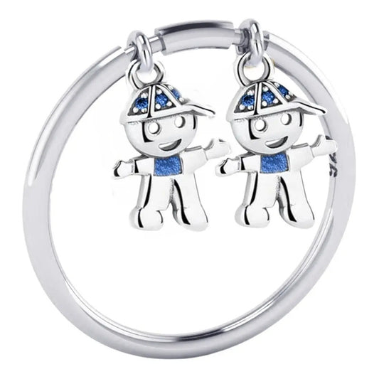 Anel Pingentes Crianças Prata 925 Dois Meninos - Exclusivos