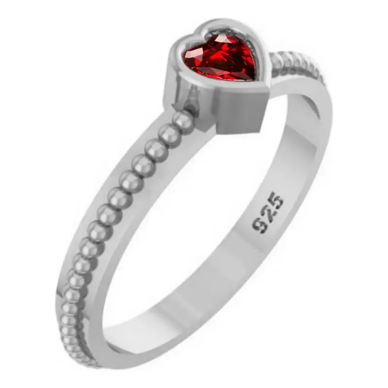 Anillo de granate solitario en forma de corazón en plata 925 - Exclusivo