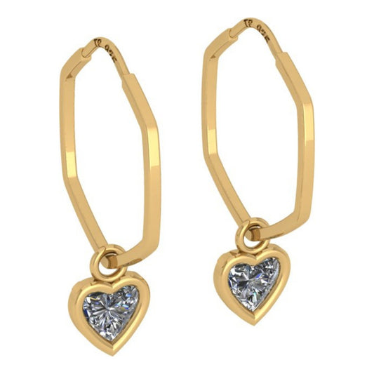 Brinco Argola Hexagonal Prata 925 Dourada 18k Coração